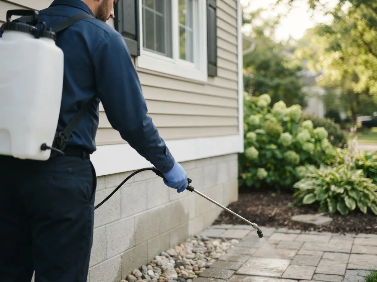 Pest control technician inspecting a home in Hartselle, AL
